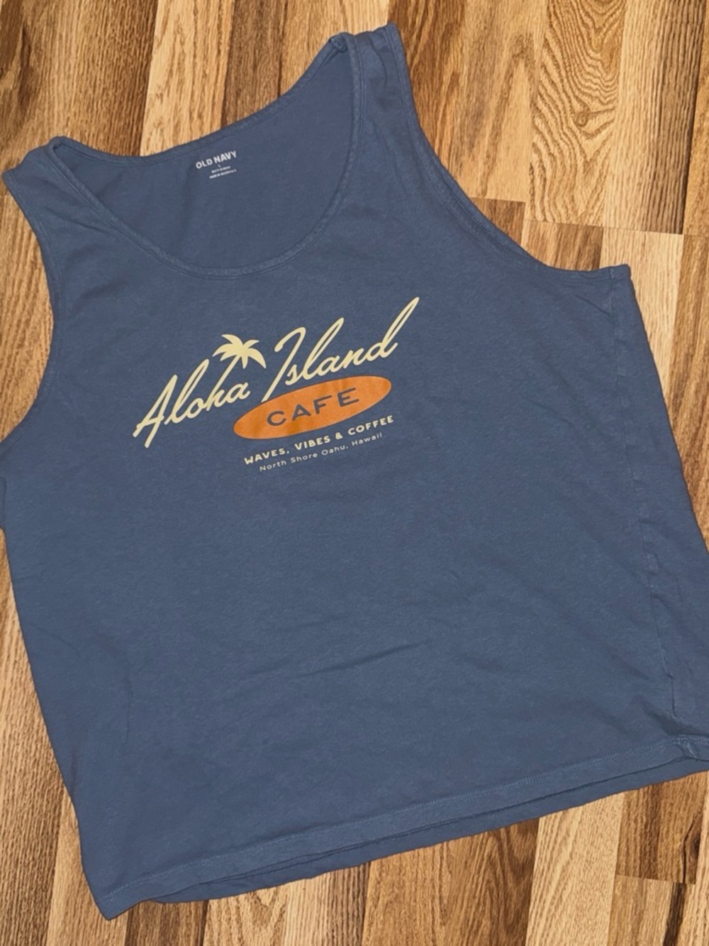 Old Navy Blue Aloha Island Cafe Graphic Tank